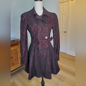 Bebe Burgundy/Black Lace Trench Coat M